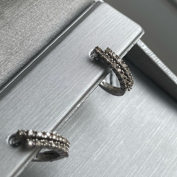 Small double row hoop 10k WG Diamond Earrings